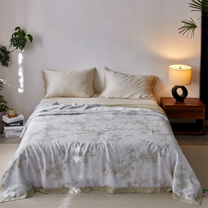 91家纺网 家纺一手货源 找家纺 安莱生活 2024新款莱赛尔天丝50支宽边工艺款单夏被被子被芯 美人焦-绿