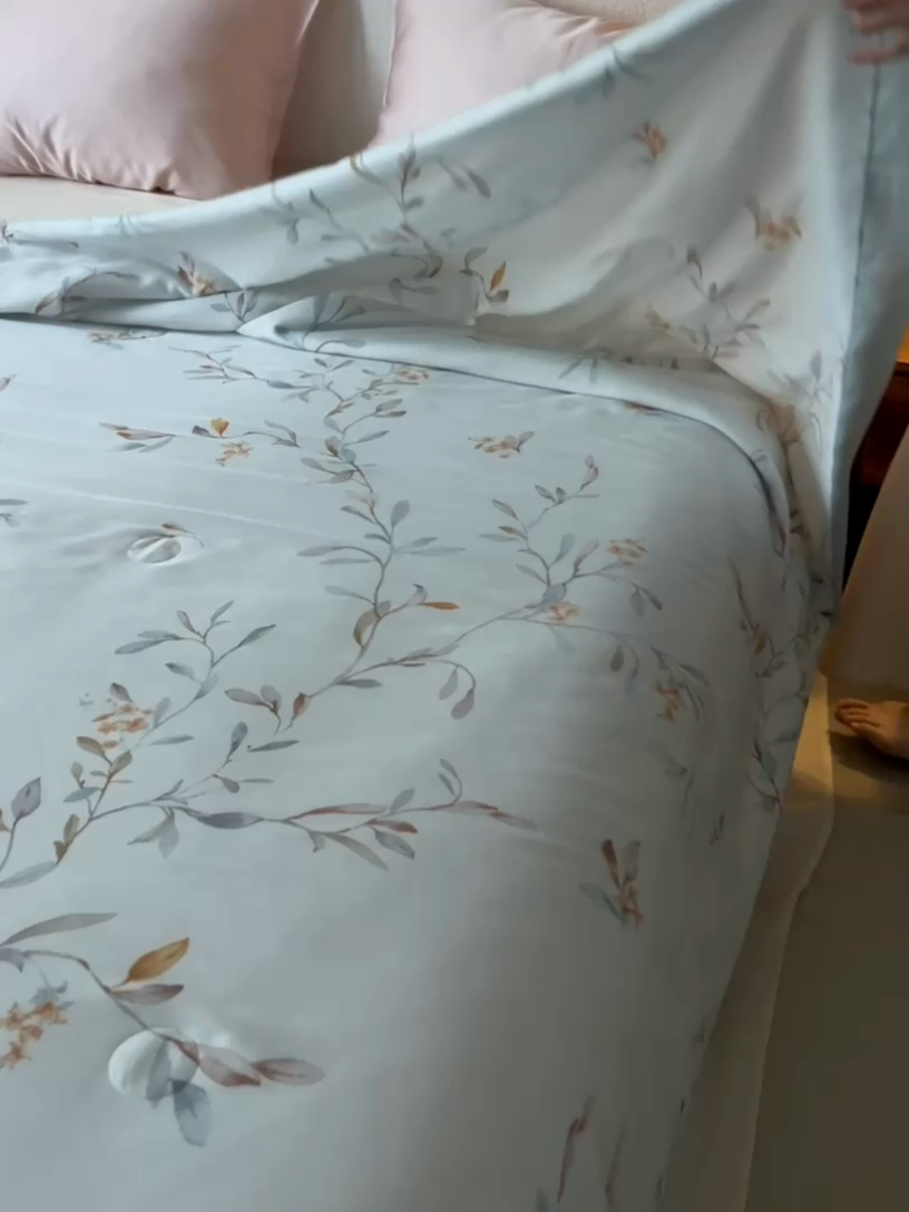 91家纺网 家纺一手货源 找家纺 安莱生活 2024新款莱赛尔天丝50支宽边工艺款单夏被被子被芯 青雅