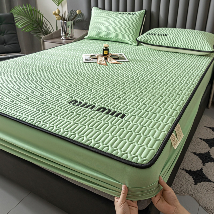 91家纺网 家纺一手货源 找家纺 鑫钰 2024新款mimi款原棉大豆床笠 minmin-仙草绿