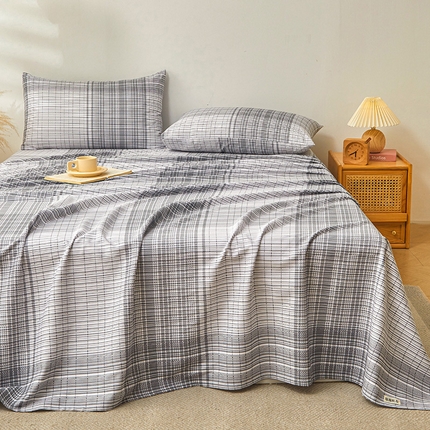 居眠 2024新款A类全棉老粗布印花单品床单 雅致灰格