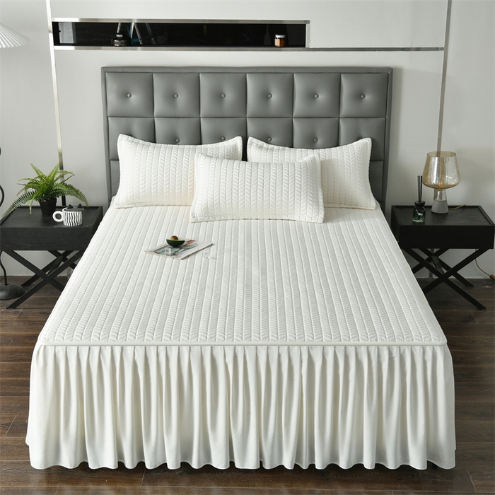 91家纺网 家纺一手货源 找家纺 鑫钰 2024新款10mm加厚天丝乳胶凉席床裙款 床裙款-冰川白