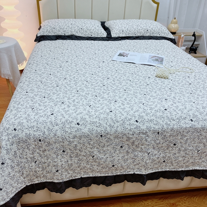 91家纺网 家纺一手货源 找家纺 暖居 2024新款砂洗棉花被套全棉床盖四件套绗缝夹棉纯棉床盖三件套 南法假日