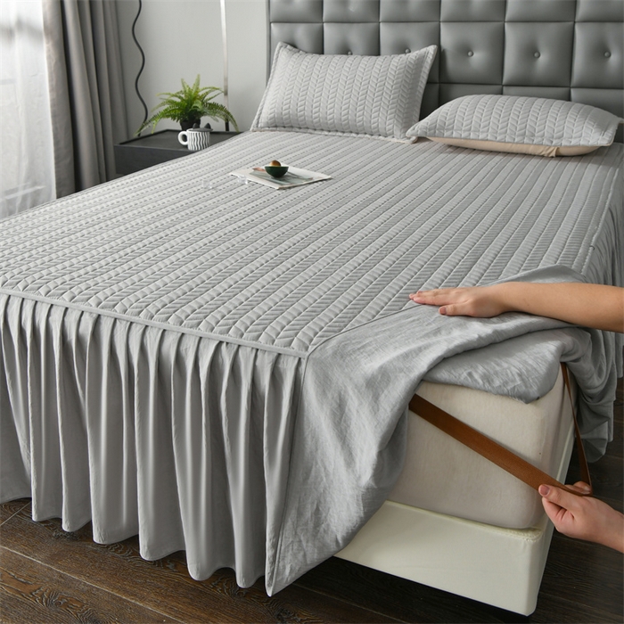 91家纺网 家纺一手货源 找家纺 鑫钰 2024新款10mm加厚天丝乳胶凉席床裙款 床裙款-淡雅灰