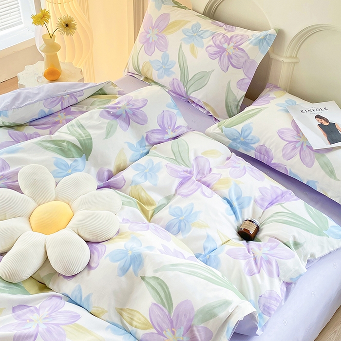 91家纺网 家纺一手货源 找家纺 珂博家纺 2024新款轻柔感全棉印花单品四件套系列-单床单单床笠 花开少女