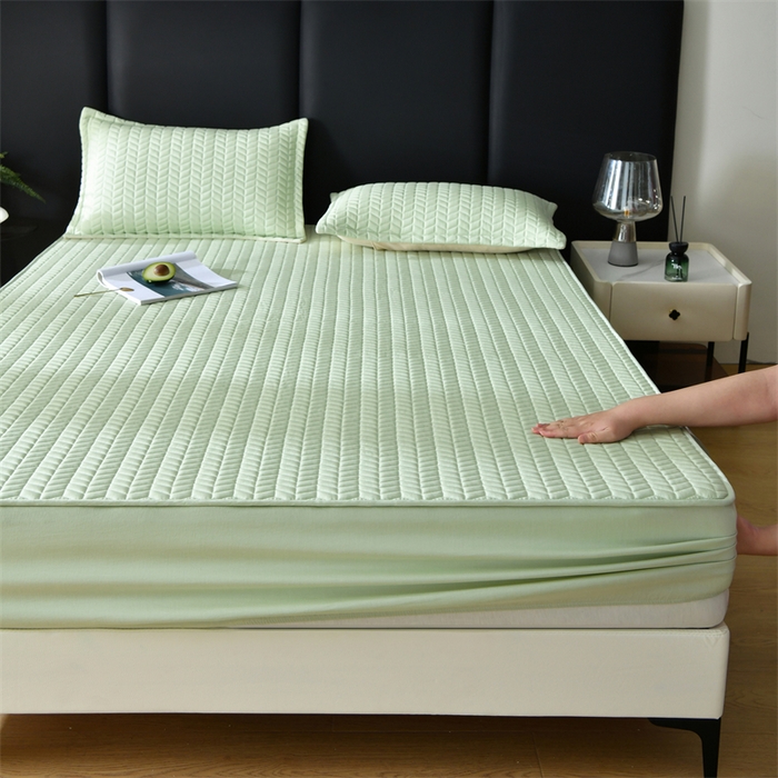 91家纺网 家纺一手货源 找家纺 鑫钰 2024新款10mm加厚天丝乳胶凉席床笠款 清新绿