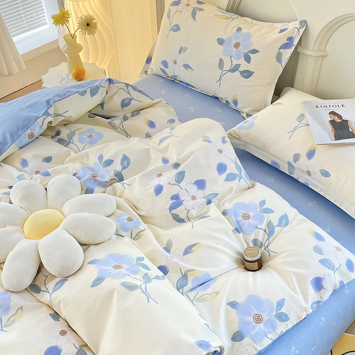 91家纺网 家纺一手货源 找家纺 珂博家纺 2024新款轻柔感全棉印花纯棉四件套 蓝色花海