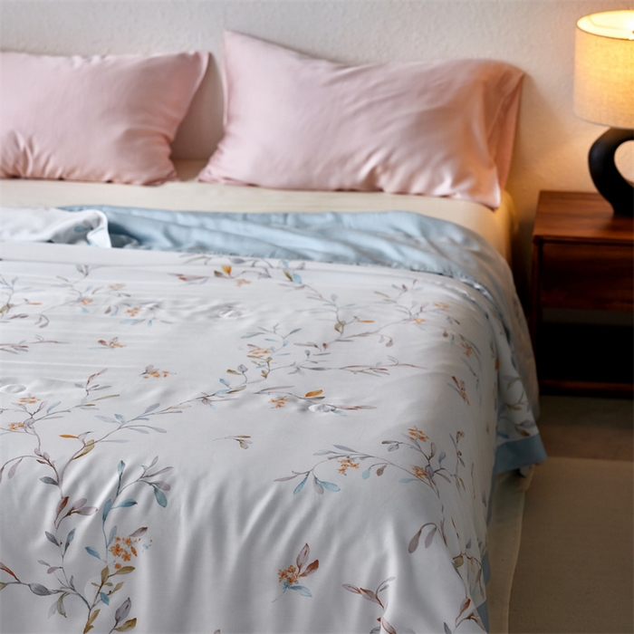 91家纺网 家纺一手货源 找家纺 安莱生活 2024新款莱赛尔天丝50支宽边工艺款单夏被被子被芯 青雅