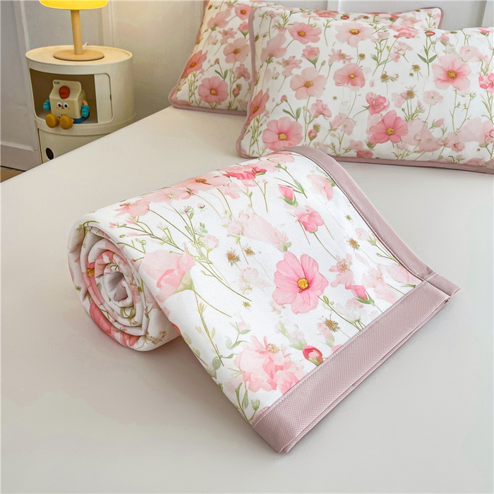 91家纺网 家纺一手货源 找家纺 喜居 2024新款A类凉感冰丝凉席 粉色小雏菊