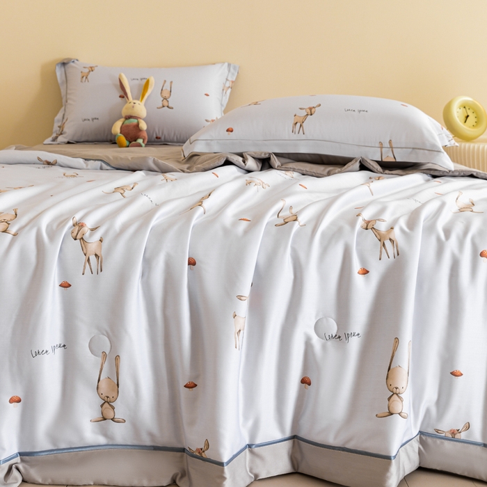 91家纺网 家纺一手货源 找家纺 2024新A类40S天丝莫代尔夏被四件套竹纤维凉感空调被卡通儿童夏凉被被子被芯吉祥鹿