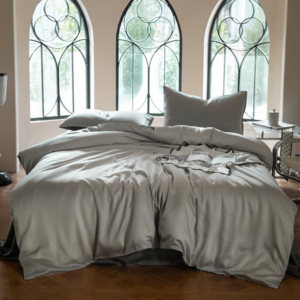 91家纺网 家纺一手货源 找家纺 佳汐蓝 2024新款AB版高支高密莱赛尔兰精天丝柔单被套 实拍图 柔-椰子灰+经典灰