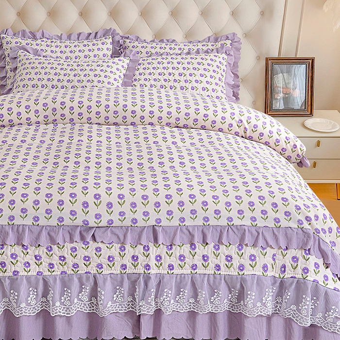 91家纺网 家纺一手货源 找家纺 梦柏家纺 2024新款亲肤泡泡棉夹棉床盖夏被四件套 小雏菊