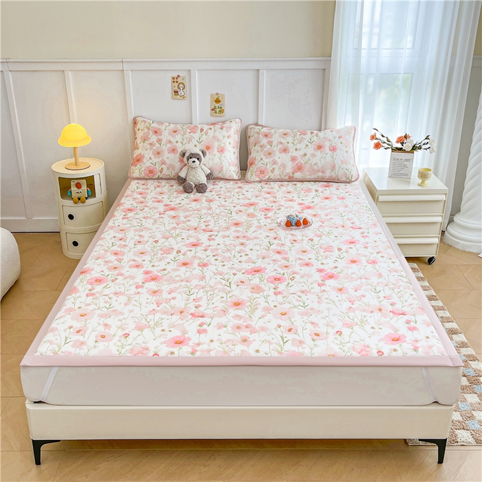 91家纺网 家纺一手货源 找家纺 喜居 2024新款A类凉感冰丝凉席 粉色小雏菊