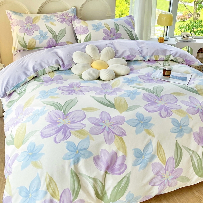 91家纺网 家纺一手货源 找家纺 珂博家纺 2024新款轻柔感全棉印花单品四件套系列-单床单单床笠 花开少女