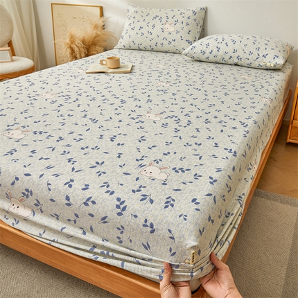 居眠 2024新款A类全棉老粗布印花单品床笠 丛林兔