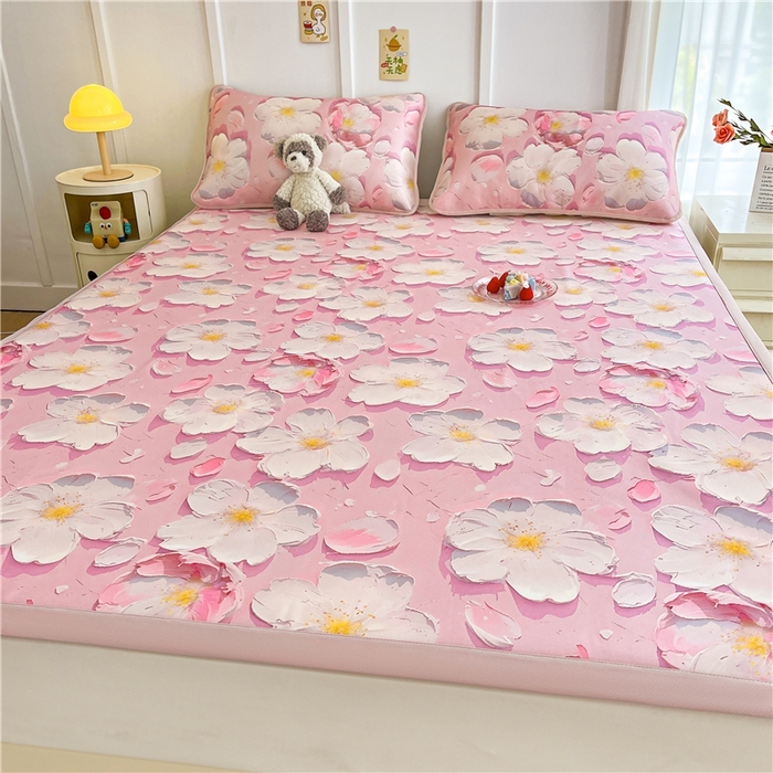 91家纺网 家纺一手货源 找家纺 喜居 2024新款A类凉感冰丝凉席 桃花朵朵