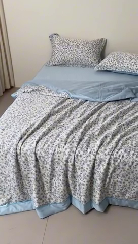 91家纺网 家纺一手货源 找家纺 2024新A类40S天丝莫代尔夏被四件套竹纤维凉感空调被卡通儿童夏凉被被子被芯花漾