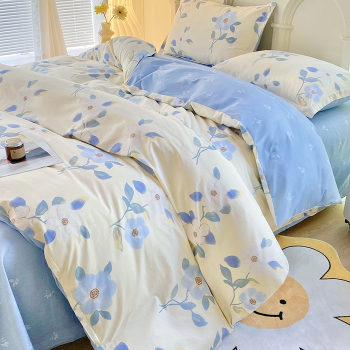 91家纺网 家纺一手货源 找家纺 珂博家纺 2024新款轻柔感全棉印花纯棉四件套 蓝色花海