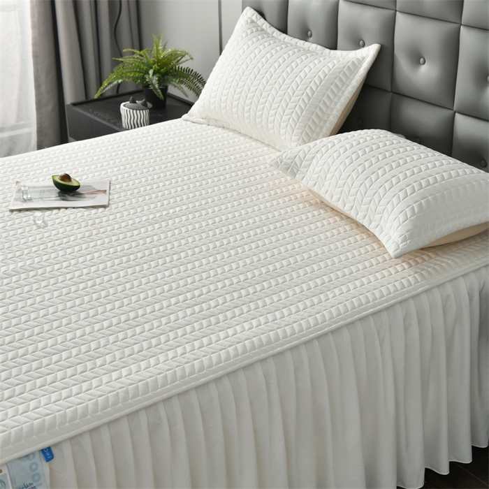 91家纺网 家纺一手货源 找家纺 鑫钰 2024新款10mm加厚天丝乳胶凉席床裙款 床裙款-冰川白