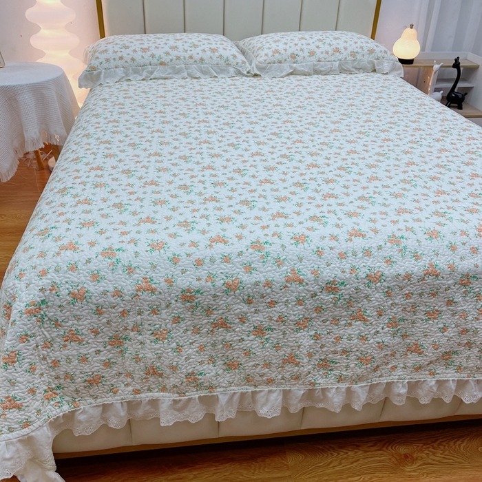 91家纺网 家纺一手货源 找家纺 暖居 2024新款砂洗棉花被套全棉床盖四件套绗缝夹棉纯棉床盖三件套 木兮