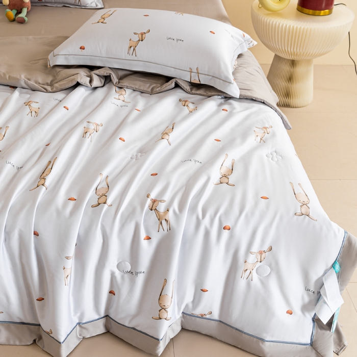 91家纺网 家纺一手货源 找家纺 2024新A类40S天丝莫代尔夏被四件套竹纤维凉感空调被卡通儿童夏凉被被子被芯吉祥鹿