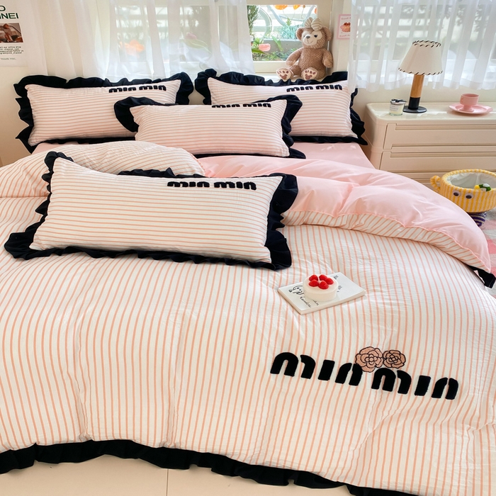 91家纺网 家纺一手货源 找家纺 泉欣家纺 2024新品韩式公主风小香风毛巾绣花四件套-黑茶 黑茶-粉玉