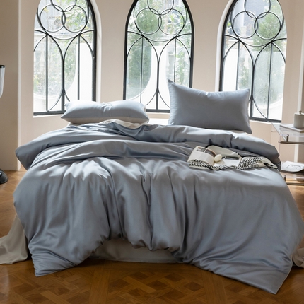 91家纺网 家纺一手货源 找家纺 佳汐蓝 2024新款AB版高支高密莱赛尔兰精天丝柔单被套 实拍图 柔-极光蓝+椰子灰