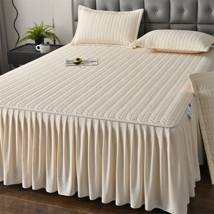 91家纺网 家纺一手货源 找家纺 鑫钰 2024新款10mm加厚天丝乳胶凉席床裙款 床裙款-香槟金