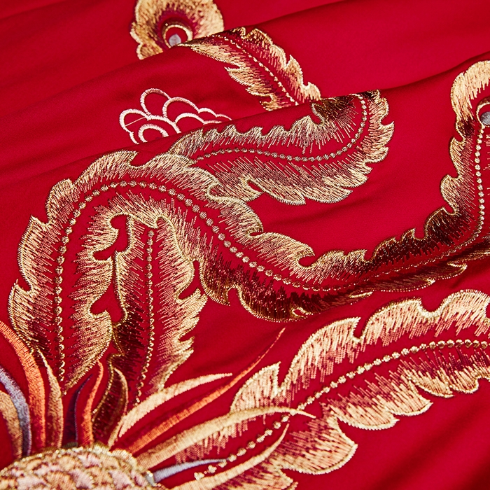 91家纺网 家纺一手货源 找家纺 晶缦家纺 2024纯棉全棉60支贡缎长绒棉刺绣花婚庆四件套--绣花贴边床单款 龙跃凤鸣