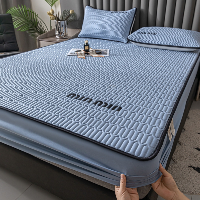 91家纺网 家纺一手货源 找家纺 鑫钰 2024新款mimi款原棉大豆床笠 minmin-宾利蓝