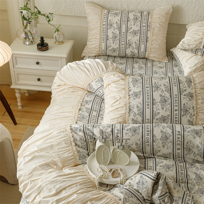 91家纺网 家纺一手货源 找家纺 婳庭家居 2024新款法式全棉四件套 浅薇