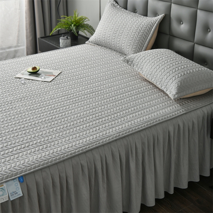 91家纺网 家纺一手货源 找家纺 鑫钰 2024新款10mm加厚天丝乳胶凉席床裙款 床裙款-淡雅灰