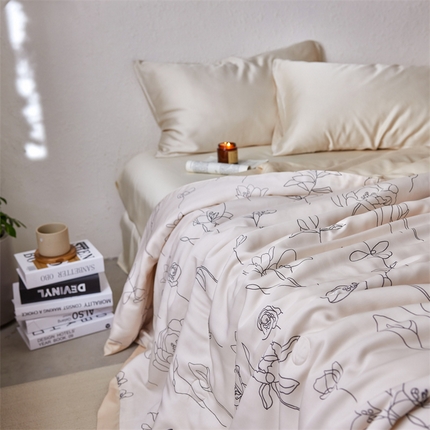 91家纺网 家纺一手货源 找家纺 安莱生活 2024新款莱赛尔天丝50支宽边工艺款单夏被被子被芯 天丝夏被-菲青