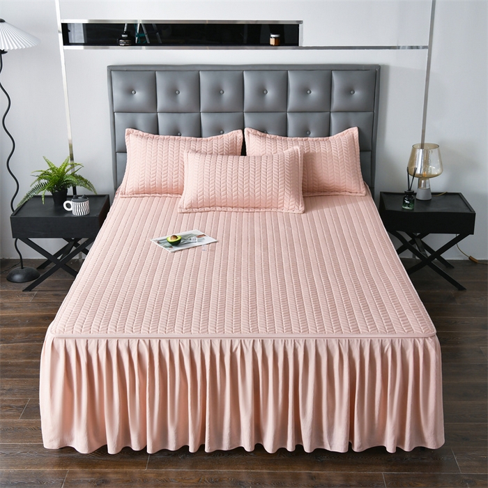 91家纺网 家纺一手货源 找家纺 鑫钰 2024新款10mm加厚天丝乳胶凉席床裙款 床裙款-少女粉