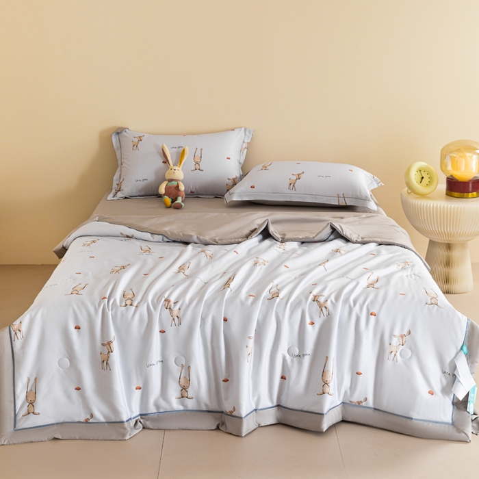 91家纺网 家纺一手货源 找家纺 2024新A类40S天丝莫代尔夏被四件套竹纤维凉感空调被卡通儿童夏凉被被子被芯吉祥鹿