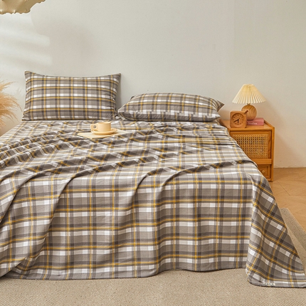 居眠 2024新款A类全棉老粗布印花单品床单 海潮格 咖