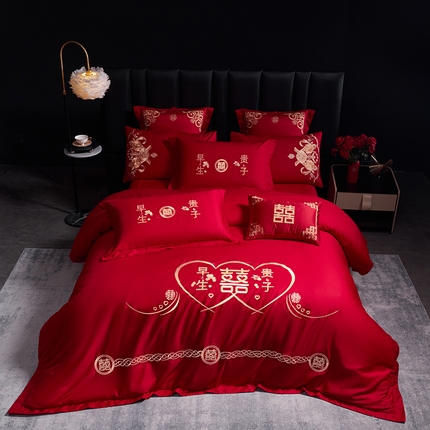 千禧家纺 2025新款全棉13372婚庆绣花系列 天长地久