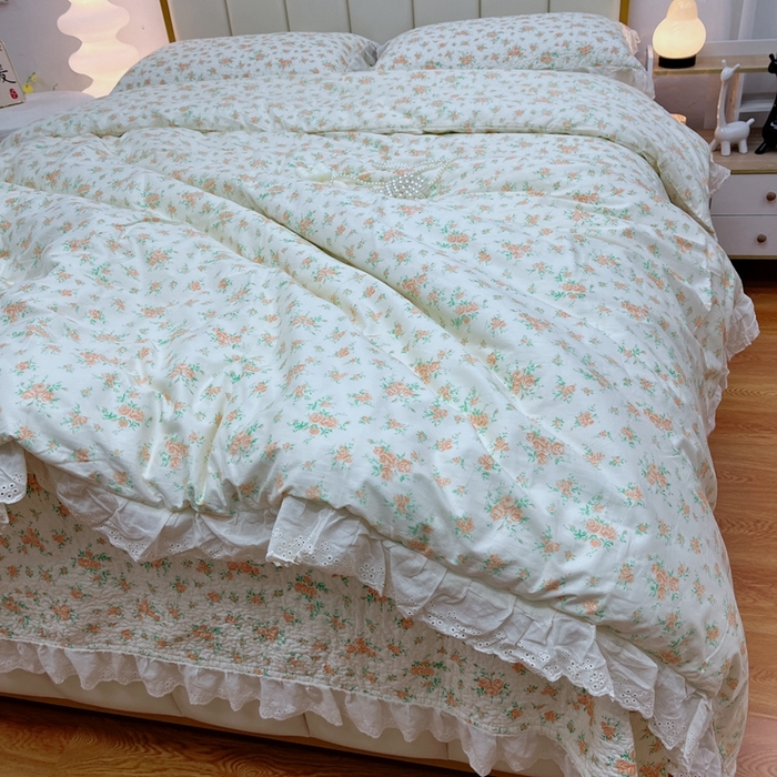 91家纺网 家纺一手货源 找家纺 暖居 2024新款砂洗棉花被套全棉床盖四件套绗缝夹棉纯棉床盖三件套 木兮