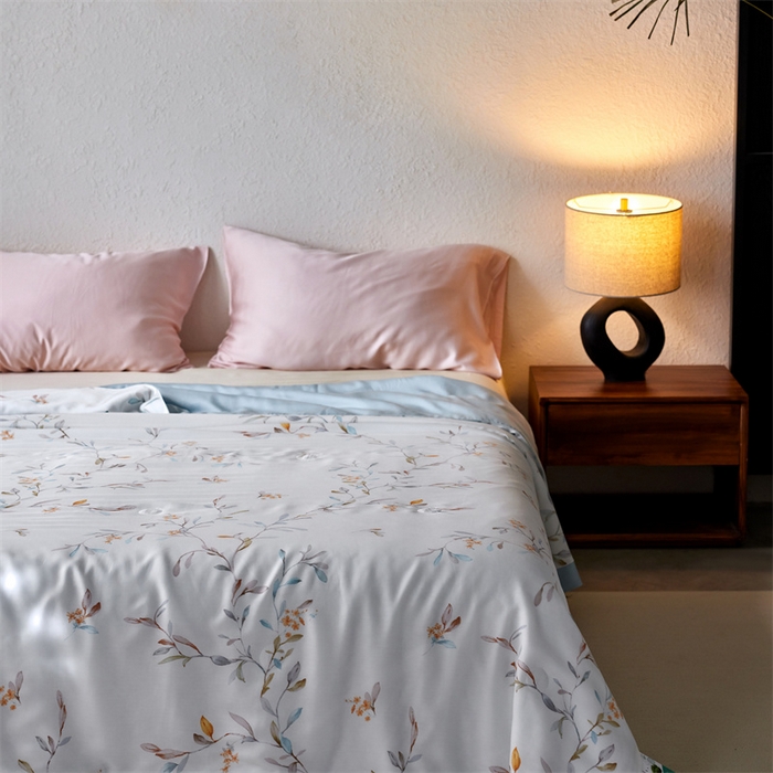 91家纺网 家纺一手货源 找家纺 安莱生活 2024新款莱赛尔天丝50支宽边工艺款单夏被被子被芯 青雅