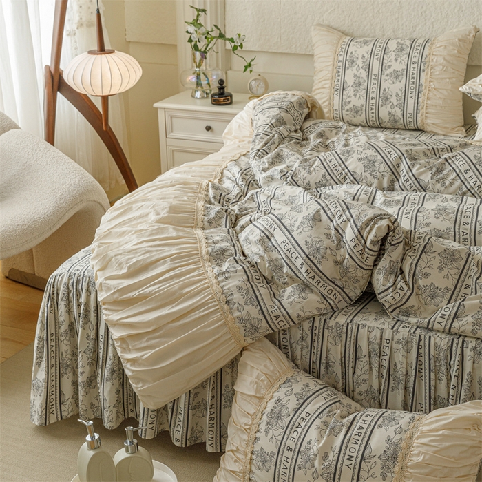 91家纺网 家纺一手货源 找家纺 婳庭家居 2024新款法式全棉四件套 浅薇