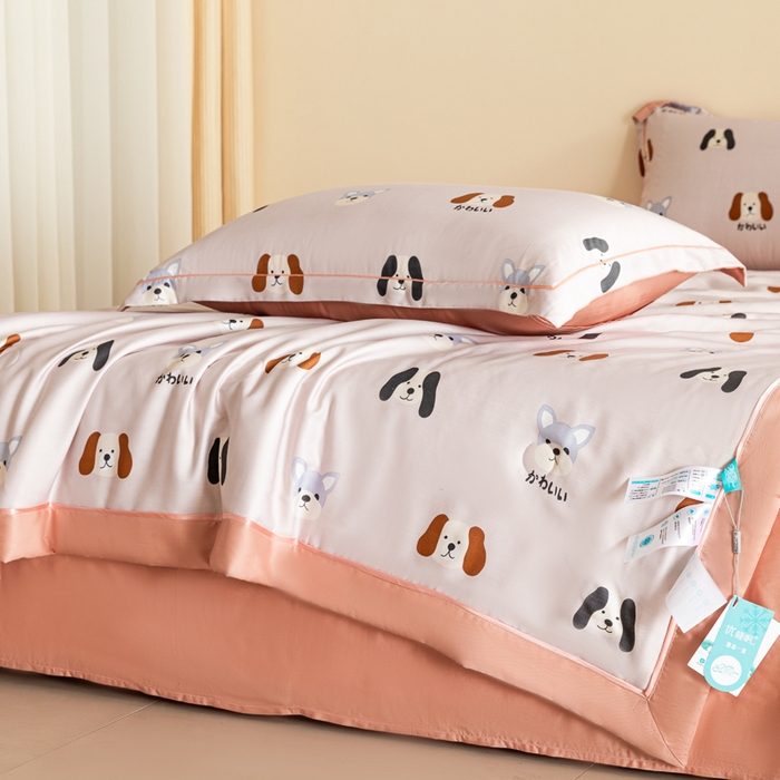 91家纺网 家纺一手货源 找家纺 2024新A类40S天丝莫代尔夏被四件套竹纤维凉感空调被卡通儿童夏凉被被子被芯布莱克