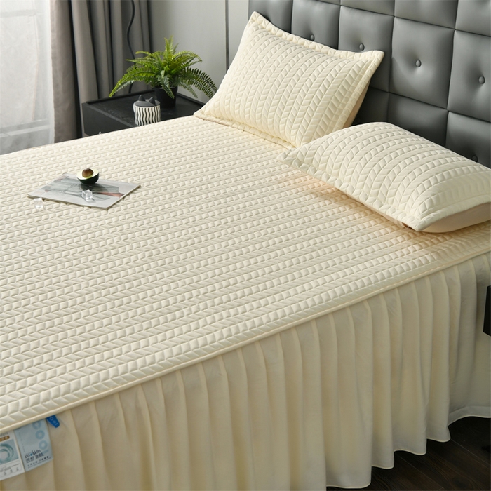 91家纺网 家纺一手货源 找家纺 鑫钰 2024新款10mm加厚天丝乳胶凉席床裙款 床裙款-浅米黄