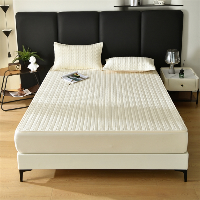 91家纺网 家纺一手货源 找家纺 鑫钰 2024新款10mm加厚天丝乳胶凉席床笠款 浅米黄