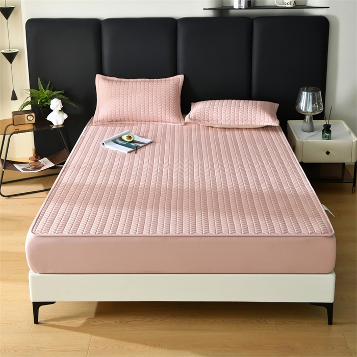 91家纺网 家纺一手货源 找家纺 鑫钰 2024新款10mm加厚天丝乳胶凉席床笠款 少女粉