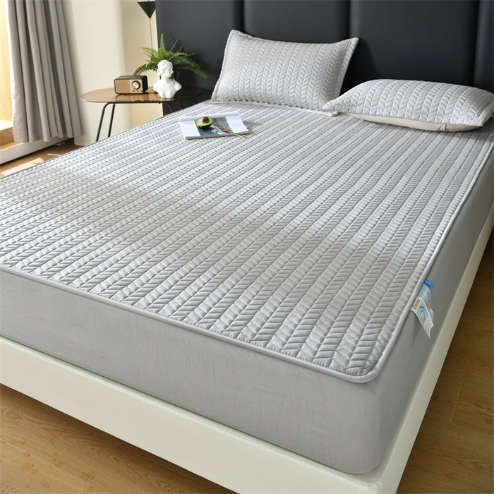 91家纺网 家纺一手货源 找家纺 鑫钰 2024新款10mm加厚天丝乳胶凉席床笠款 淡雅灰