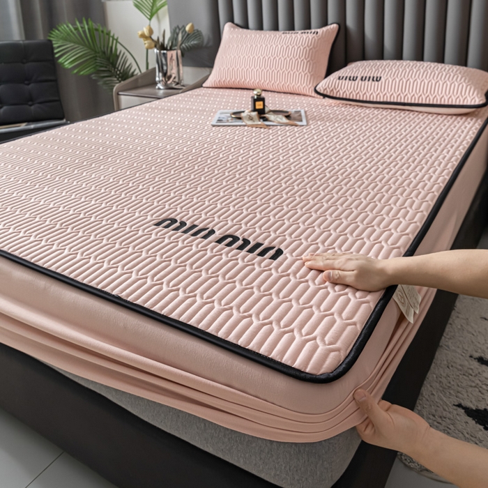 91家纺网 家纺一手货源 找家纺 鑫钰 2024新款mimi款原棉大豆床笠 minmin-香妃粉