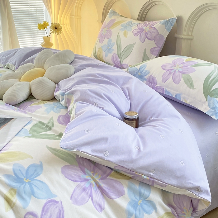 91家纺网 家纺一手货源 找家纺 珂博家纺 2024新款轻柔感全棉印花单品四件套系列-单床单单床笠 花开少女