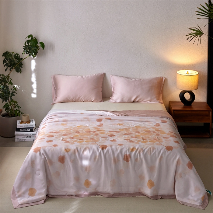 91家纺网 家纺一手货源 找家纺 安莱生活 2024新款莱赛尔天丝50支宽边工艺款单夏被被子被芯 叶暖