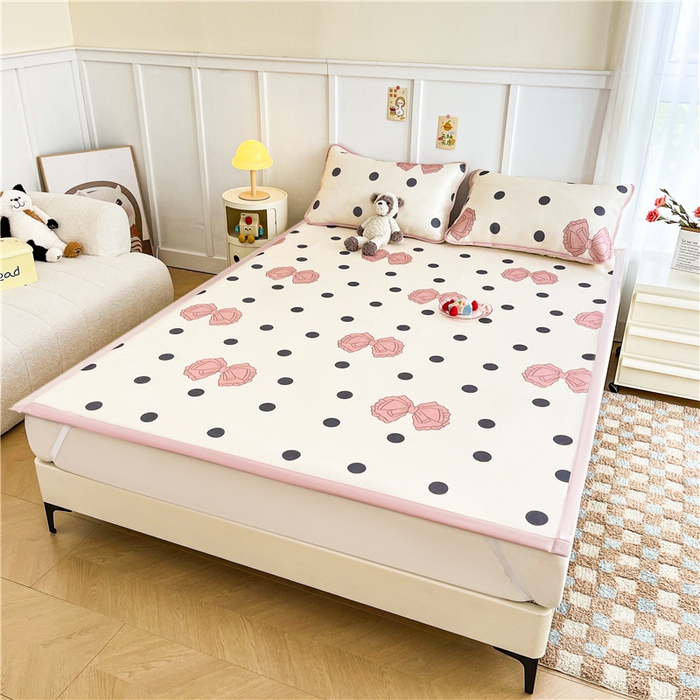 91家纺网 家纺一手货源 找家纺 喜居 2024新款A类凉感冰丝凉席 粉色蝴蝶结