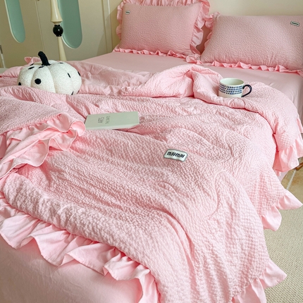 91家纺网 家纺一手货源 找家纺 （总）仟网汇 2024新款韩版皱皱纱夏被四件套