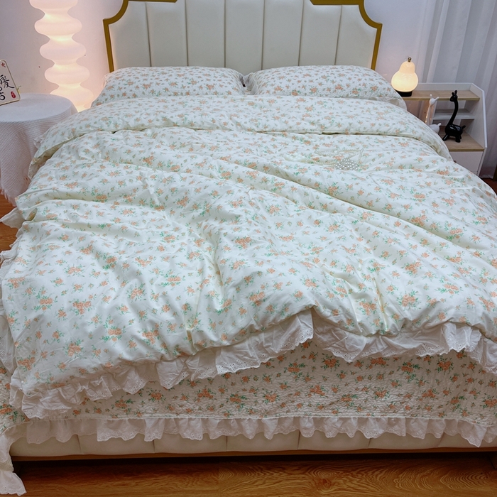 91家纺网 家纺一手货源 找家纺 暖居 2024新款砂洗棉花被套全棉床盖四件套绗缝夹棉纯棉床盖三件套 木兮